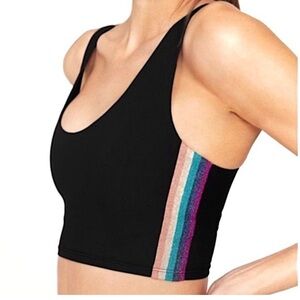 Spiritual Gangster black Shakti Brami sports bra with rainbow stripes